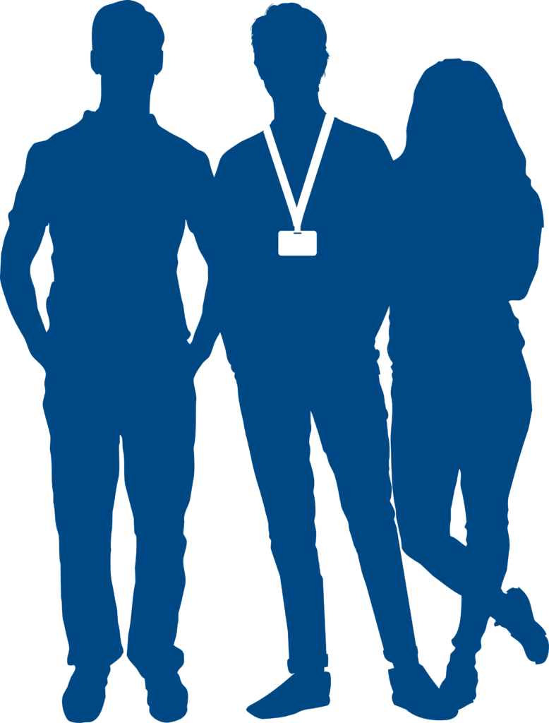 Silhouette of 3 figures to represent staff and volunteers