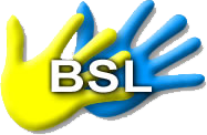 BSL hands blue and yellow